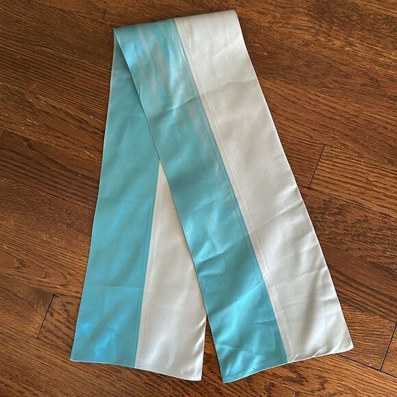 Vintage mid century aqua & light blue stripe double layer satin polyester scarf - Picture 3 of 6